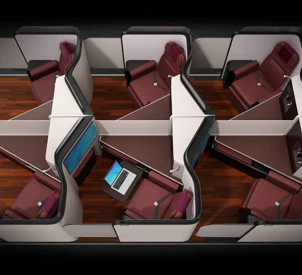 Seitenansicht Der Luxuriösen Business Class Suiten Auf Schwarzem Hintergrund Laptop — Stockfoto