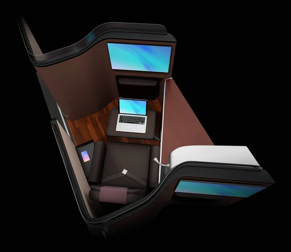 Luxury Business Class Suite Interior Black Background Smart Phone Recharging — Stock Photo, Image