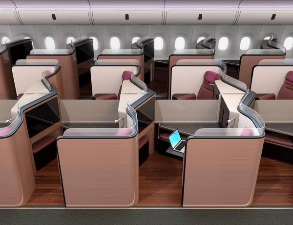 Seitenansicht Der Luxuriösen Business Class Suiten Der Flugzeugkabine Renderbild — Stockfoto
