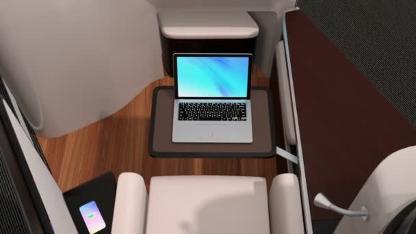Suite Lusso Business Class Interior Laptop Tavolino Sono Stati Piegati — Video Stock