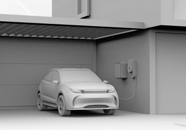 Kil işleme elektrik güç Suv garajda şarj. 3D render resim.