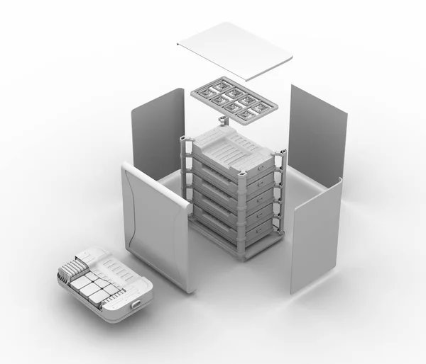 Tonwiederaufbereitung Von Wiederverwendeten Batterien Für Elektrofahrzeuge Explodierte Ansicht Batterien Recycling — Stockfoto