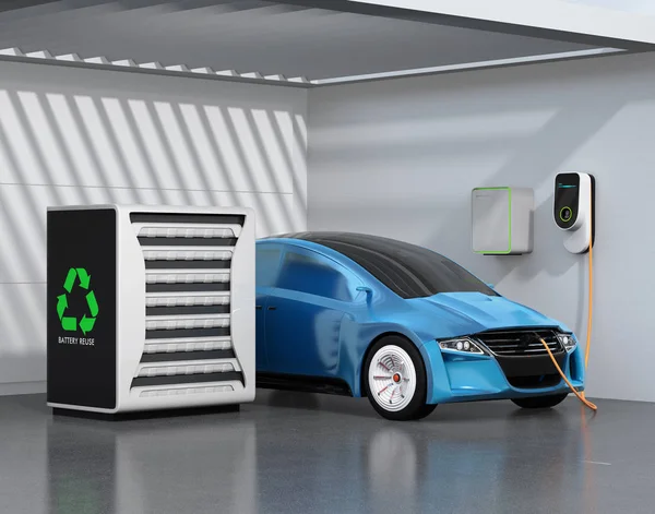 Elektrische Voertuigen Opladen Garage Laadstation Powered Hergebruikte Batterijen Rendering Beeld — Stockfoto