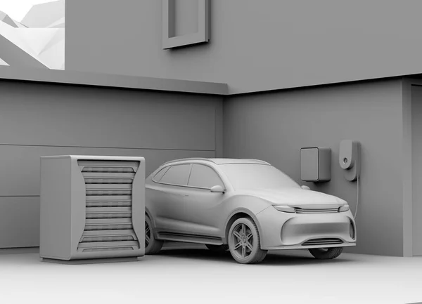 Clay Rendering Van Het Elektrisch Voertuig Opladen Garage Laadstation Powered — Stockfoto