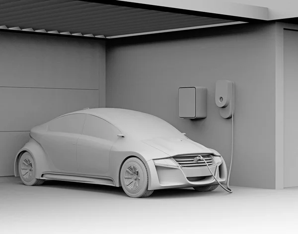 Clay Rendering Van Het Elektrisch Voertuig Opladen Garage Rendering Beeld — Stockfoto