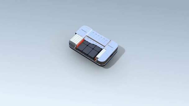 再利用の電気自動車電池コンポーネント システムのデモンストレーション 電池はリサイクルの概念です レンダリング アニメーション — ストック動画