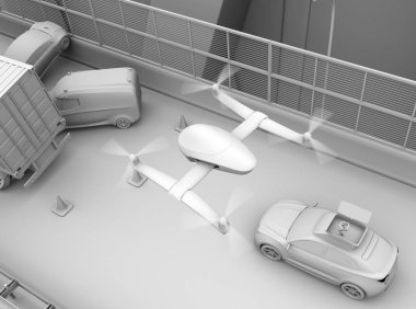 Kil kurtarma uçağı kazası karayolu üzerinde kayıt için elektrik kurtarma Suv uçan render. 3D render resim.