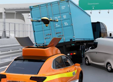 Elektrik kurtarma Suv uçak kazası karayolu üzerinde kayıt için serbest. 3D render resim.