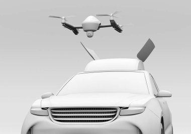 Clay quadcopter işleme dron çıkar turuncu elektrik kurtarma Suv. 3D render resim.