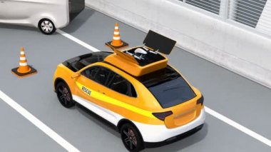 Elektrik kurtarma Suv uçak kazası karayolu üzerinde kayıt için serbest. 3D render animasyon.
