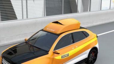 Elektrik kurtarma Suv uçak kazası karayolu üzerinde kayıt için serbest. 3D render animasyon.
