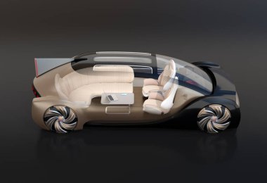 Yan görüntüleyin, şeffaf siyah arka plan üzerine elektrikli araba kendi kendine. Özgün tasarım. 3D render resim.