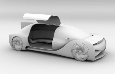 Clay kendini elektrikli otomobil dış sürüş oluşturma. Doğru kapıyı açtı. 3D render resim.