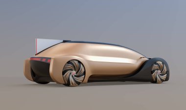 Kendini degrade arka plan üzerinde elektrikli otomobil sürüş görünümü arka. 3D render resim.