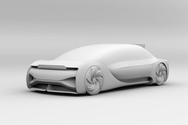 Clay kendini elektrikli otomobil dış sürüş oluşturma. 3D render resim.