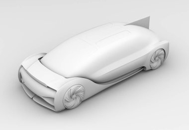 Clay kendini elektrikli otomobil dış sürüş oluşturma. 3D render resim.