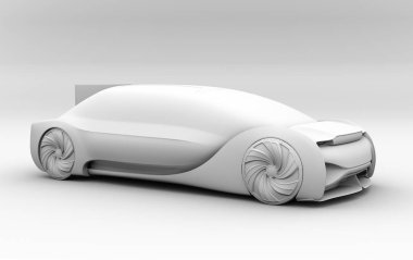 Clay kendini elektrikli otomobil dış sürüş oluşturma. 3D render resim.