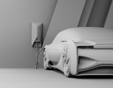 Kil elektrikli araç şarj istasyonu şarj render. 3D render resim.