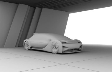 Kil elektrikli otomobil park yerinde render. 3D render resim.