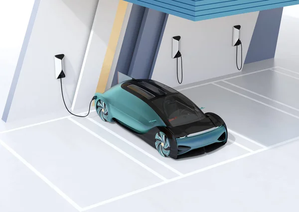 Autonome Elektrische Auto Opladen Het Laadstation Rendering Beeld — Stockfoto