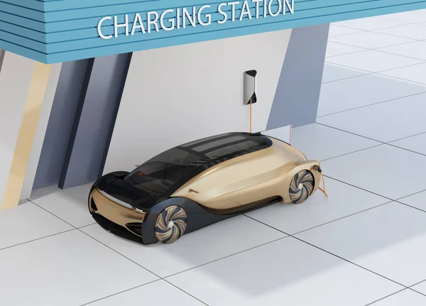 Autonomous Electric Car Charging Charging Station Rendering Image — Stock Photo, Image