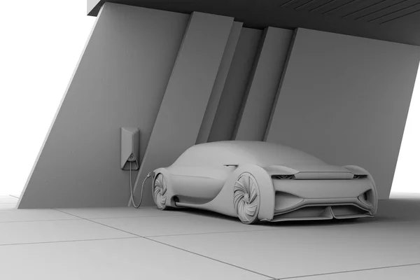 Clay Rendering Van Elektrische Auto Opladen Het Laadstation Rendering Beeld — Stockfoto