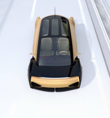 Otobandaki otonom elektrikli arabanın ön görünümü. 3D görüntü oluşturma.