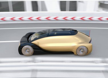 Özerk elektrikli araba karayolu eğrisi hızlı hareket. 3D görüntü oluşturma.