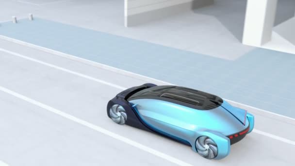 燃料电池动力汽车在燃料电池氢气站加注气体 配备太阳能电池板 渲染动画 — 图库视频影像