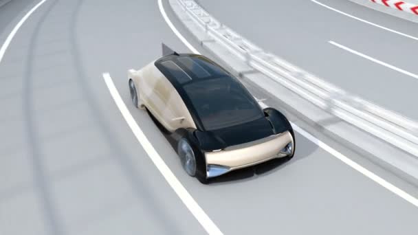 Autonomiczny Samochód Elektryczny Przechodzi Czarny Samochód Autostradzie Self Driving Drone — Wideo stockowe
