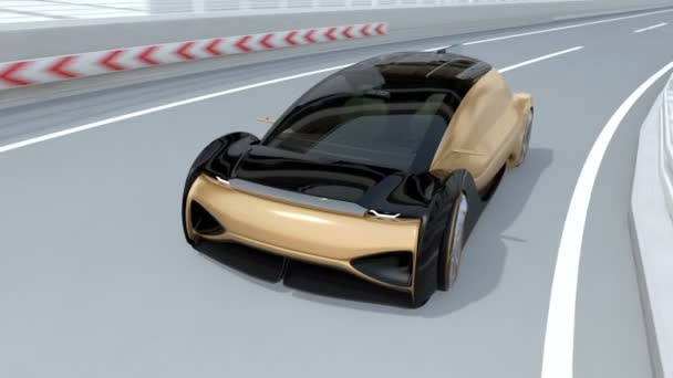 在高速公路上行驶的自动驾驶电动汽车 渲染动画 — 图库视频影像