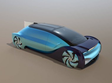 Degrade arka planda kendi kendine sürüş elektrikli araba. 3d render görüntüsü.