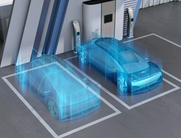 Wireframe Rendering Van Fuel Cell Aangedreven Autonome Auto Fuel Cell — Stockfoto