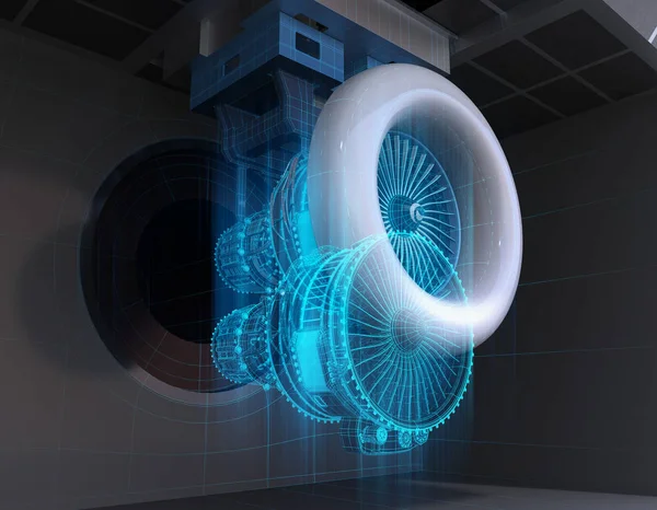 Visualización Del Bastidor Celda Ensayo Del Aeromotor Concepto Gemelo Digital — Foto de Stock