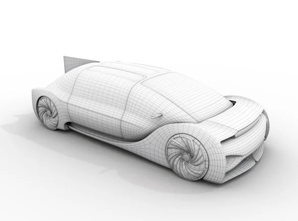 Clay Wireframe Rendering Van Elektrische Auto Witte Achtergrond Beeldweergave — Stockfoto