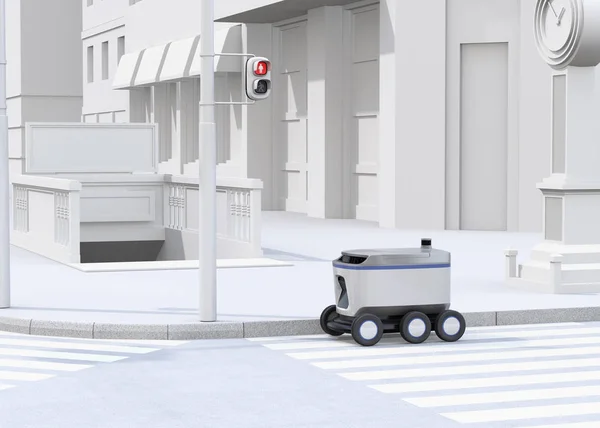 Robô Entrega Autônomo Movendo Rua Imagem Renderização — Fotografia de Stock