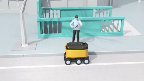 Low Polygon Style Man Using Smartphone Unlock Self Driving Delivery — Stock Video