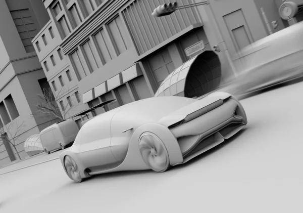 Clay Rendering Van Zelfrijdende Sedan Rijden Weg Ride Sharing Concept — Stockfoto