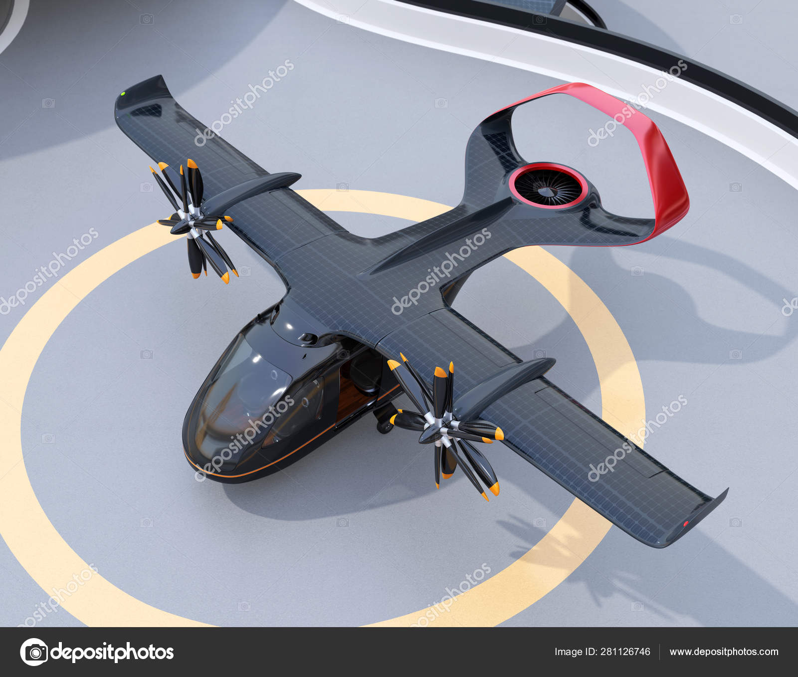 Vtol Passenger Aircraft Airport Parking Area Solar Panel Mounted