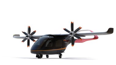  E-Vtol yolcu uçağı beyaz arka plan üzerinde izole. Kentsel Yolcu Hareketliliği konsepti. 3d render görüntüsü.
