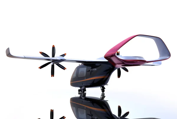 地面に鏡の反射を持つE Vtol旅客機の背面図 アーバンパッセンジャーモビリティのコンセプト レンダリング イメージ — ストック写真