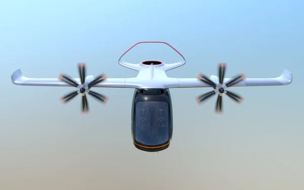 Vooraanzicht Van Vtol Passagiersvliegtuigen Vliegen Lucht Stedelijk Passagiers Mobiliteits Concept — Stockfoto