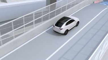 Beyaz Suv Vb (Elektronik Ücretli Toplama Sistemi) tarafından durmadan gişe kapıdan geçen. 3d render animasyonu.