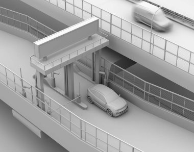 Kil Rendering Suv Vb (Elektronik Ücretli Toplama Sistemi) tarafından durmadan gişe den geçen. 3d render görüntüsü.