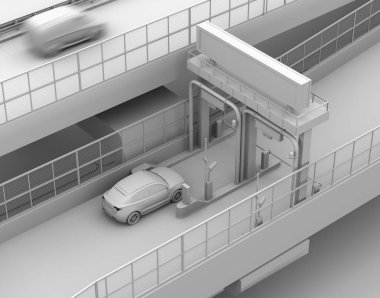 Kil Rendering Suv Vb (Elektronik Ücretli Toplama Sistemi) tarafından durmadan gişe den geçen. 3d render görüntüsü.