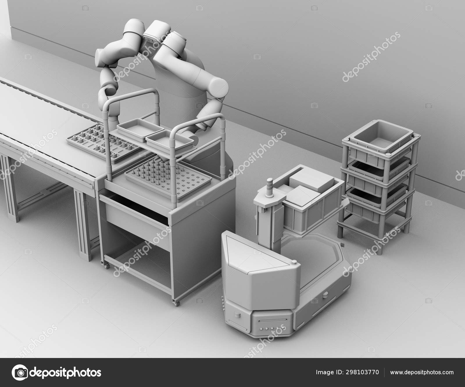Clay Rendering Dual Arm Robot Assembly Motor Coils Cell Production
