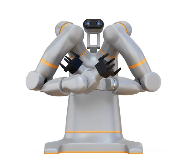 Front View Silver Dual Arm Robot Standby Mode Isolated White — Stock Photo, Image