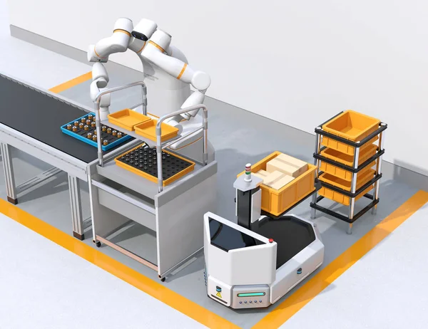Dual Arm Robot Montering Motor Spolar Cell Produktion Utrymme Samarbets — Stockfoto