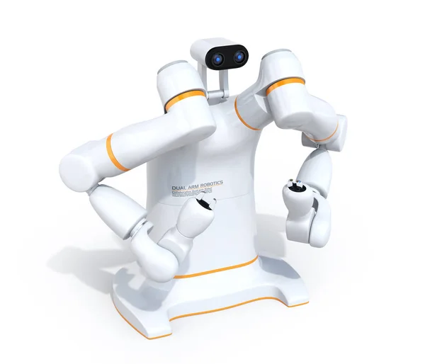 White Dual Arm Robot Isolated White Background Collaborative Robot Concept — Stock Photo, Image