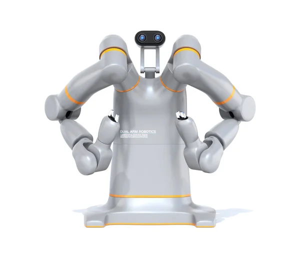 Vista Frontal Robot Doble Brazo Plateado Aislado Sobre Fondo Blanco —  Fotos de Stock